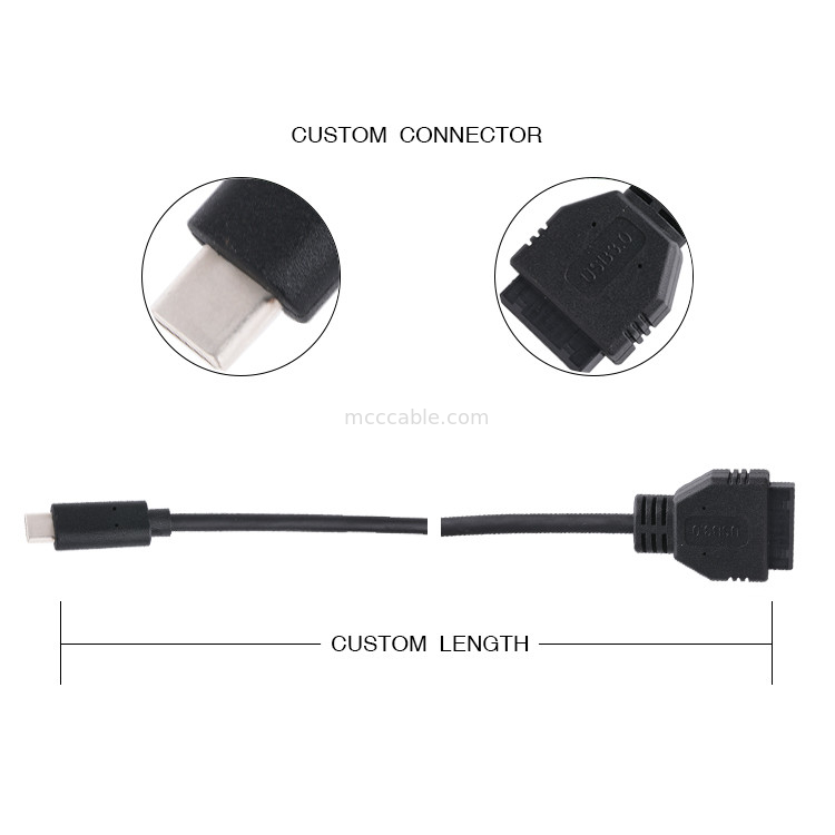 20P Femminile USB 3.0 Tipo-C per l'adattatore IDC Cavo resistore interno Nero filo PVC OEM ODM