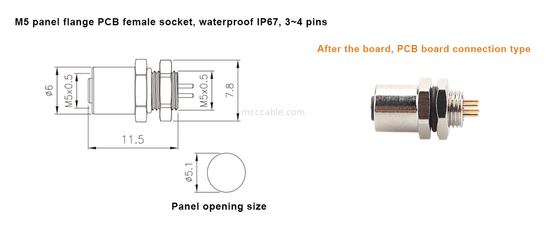 M5 Codice-A connettore femminile 4Pin pannello flange PCB presa IP67 Interfaccia circolare tipo A
