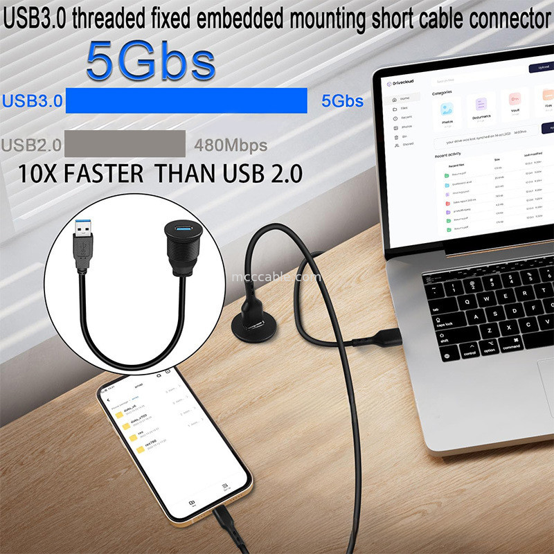 Indirizzo personalizzato USB3.0 calbe Cavo rotondo del cruscotto dell'auto USB3.0 cavo di estensione maschio a femmina Cavo impermeabile