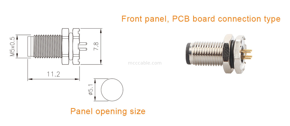 Collegatore circolare M5 codice-A Serie impermeabile pannello flange PCB Maschio presa di supporto 3-core e 4-core personalizzazione IP67